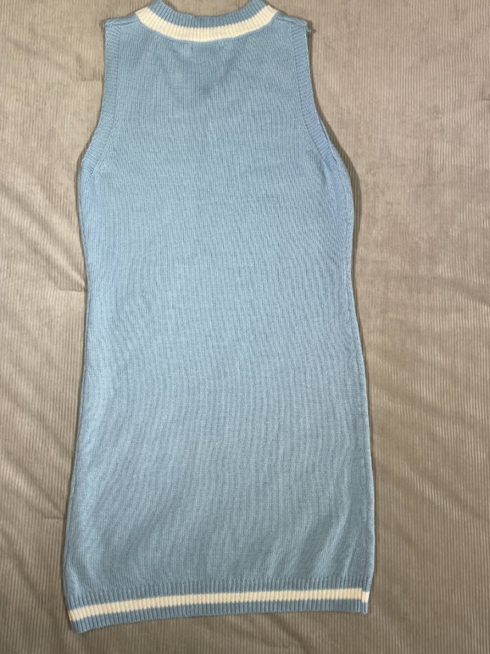 Tenniscore V-Neck Knit Mini Dress Preppy Old Money Light Blue L - Picture 4 of 11
